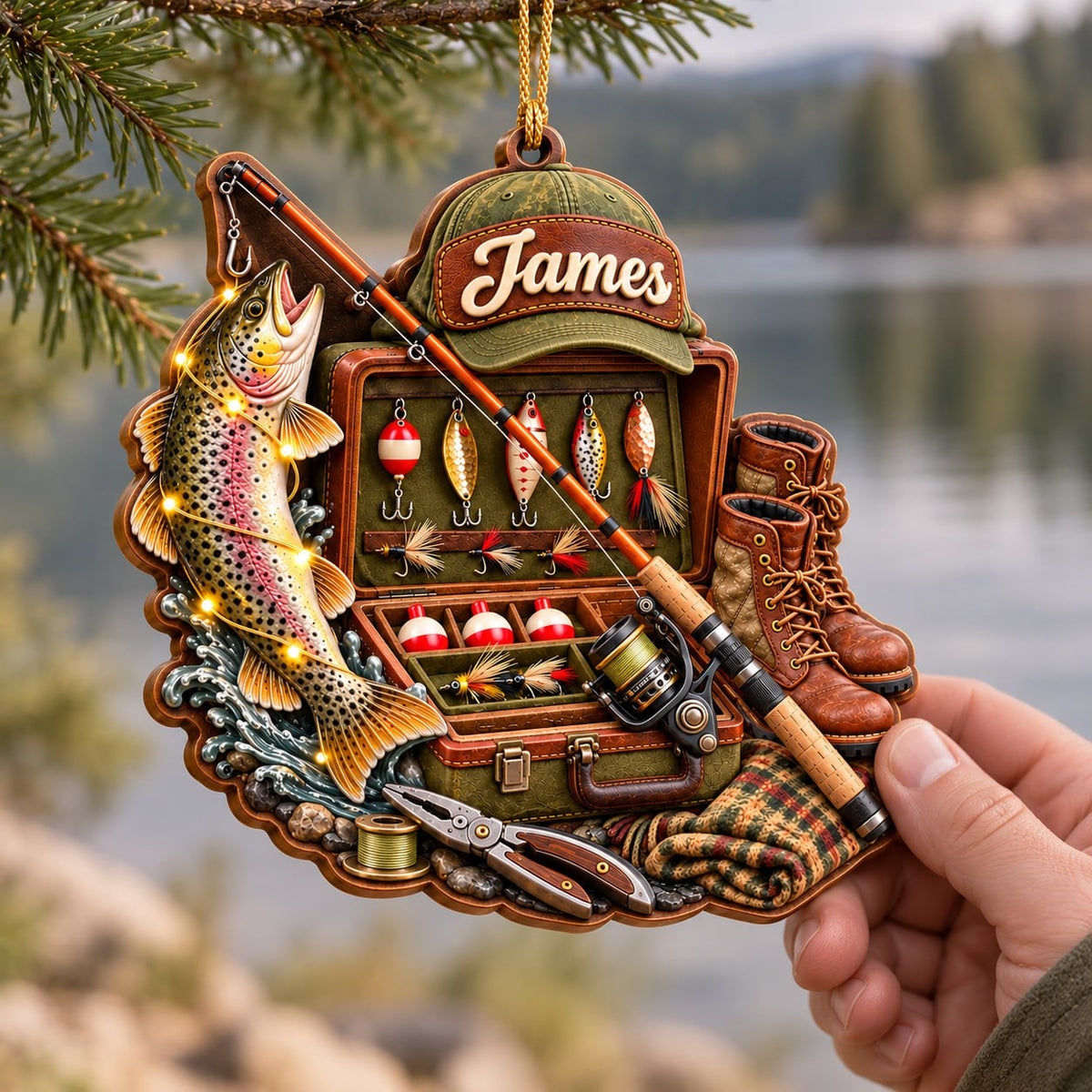3D Raised Personalized Name Bass Fishing Tackle Box Ornament