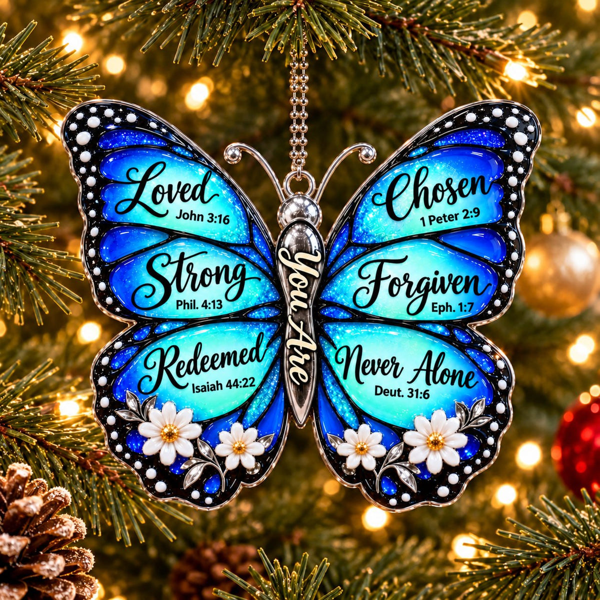 3D Raised Christian Butterfly Christmas Ornament