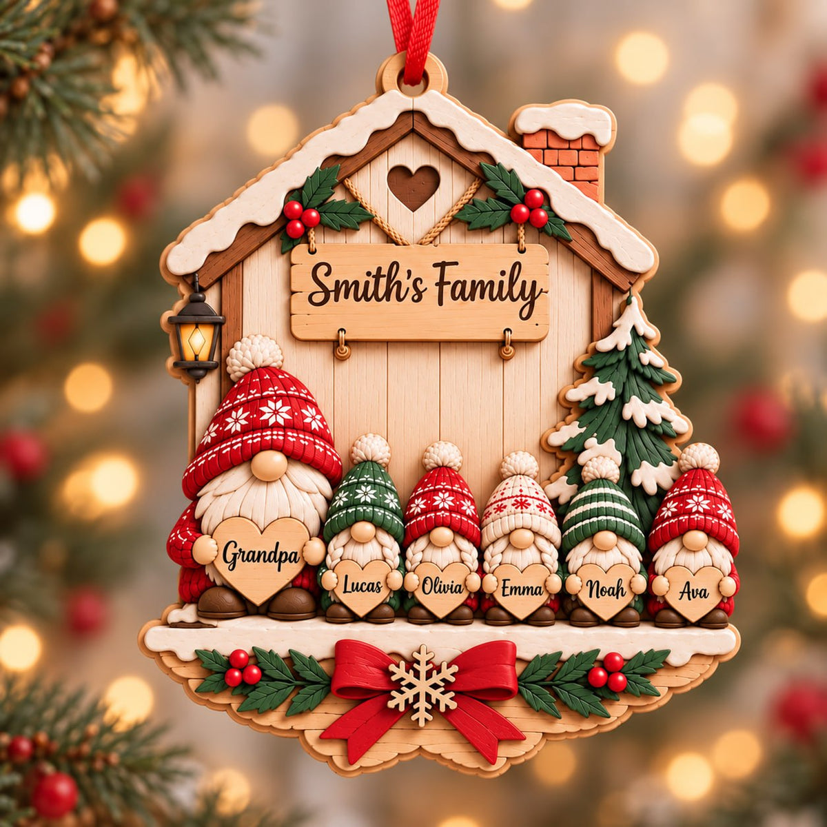3D Raised Personalized Name Gnome Family Christmas Ornament
