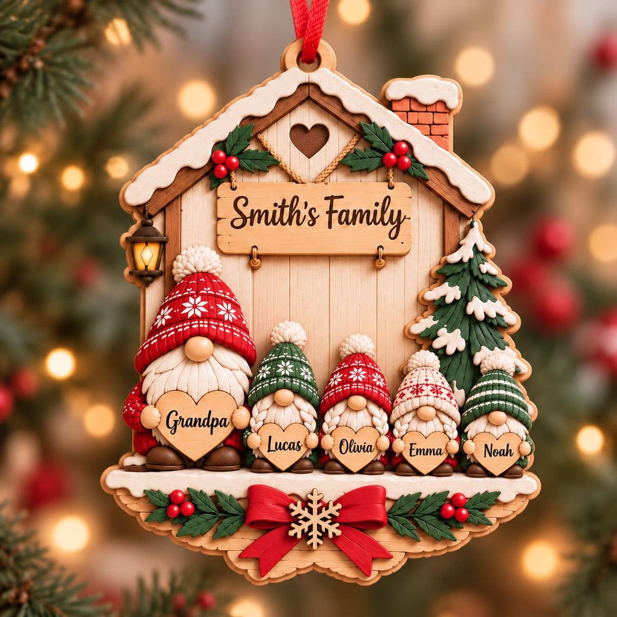 3D Raised Personalized Name Gnome Family Christmas Ornament
