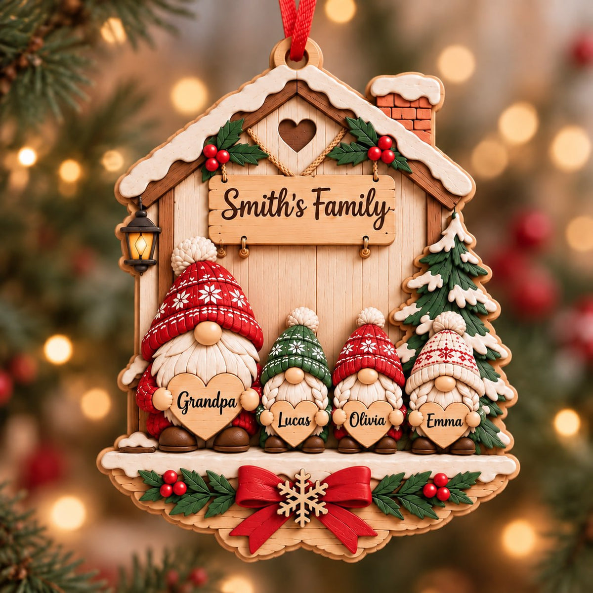 3D Raised Personalized Name Gnome Family Christmas Ornament