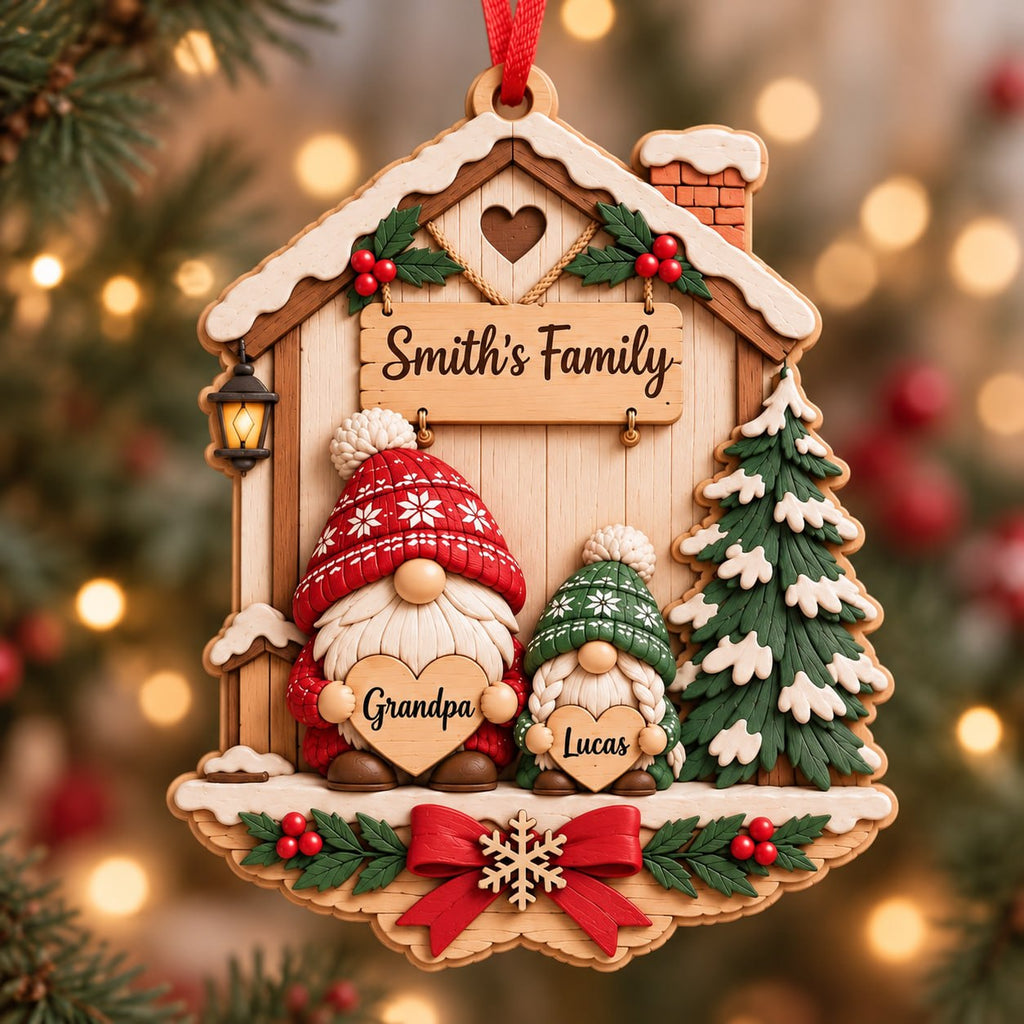 3D Raised Personalized Name Gnome Family Christmas Ornament