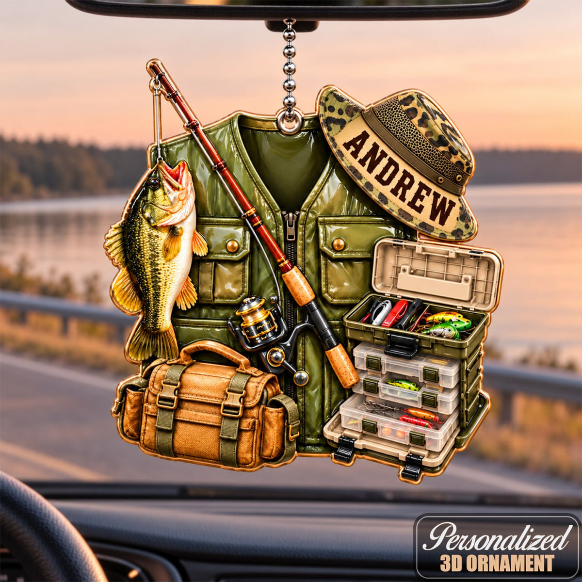 3D Raised Personalized Fishing Vest Ornament