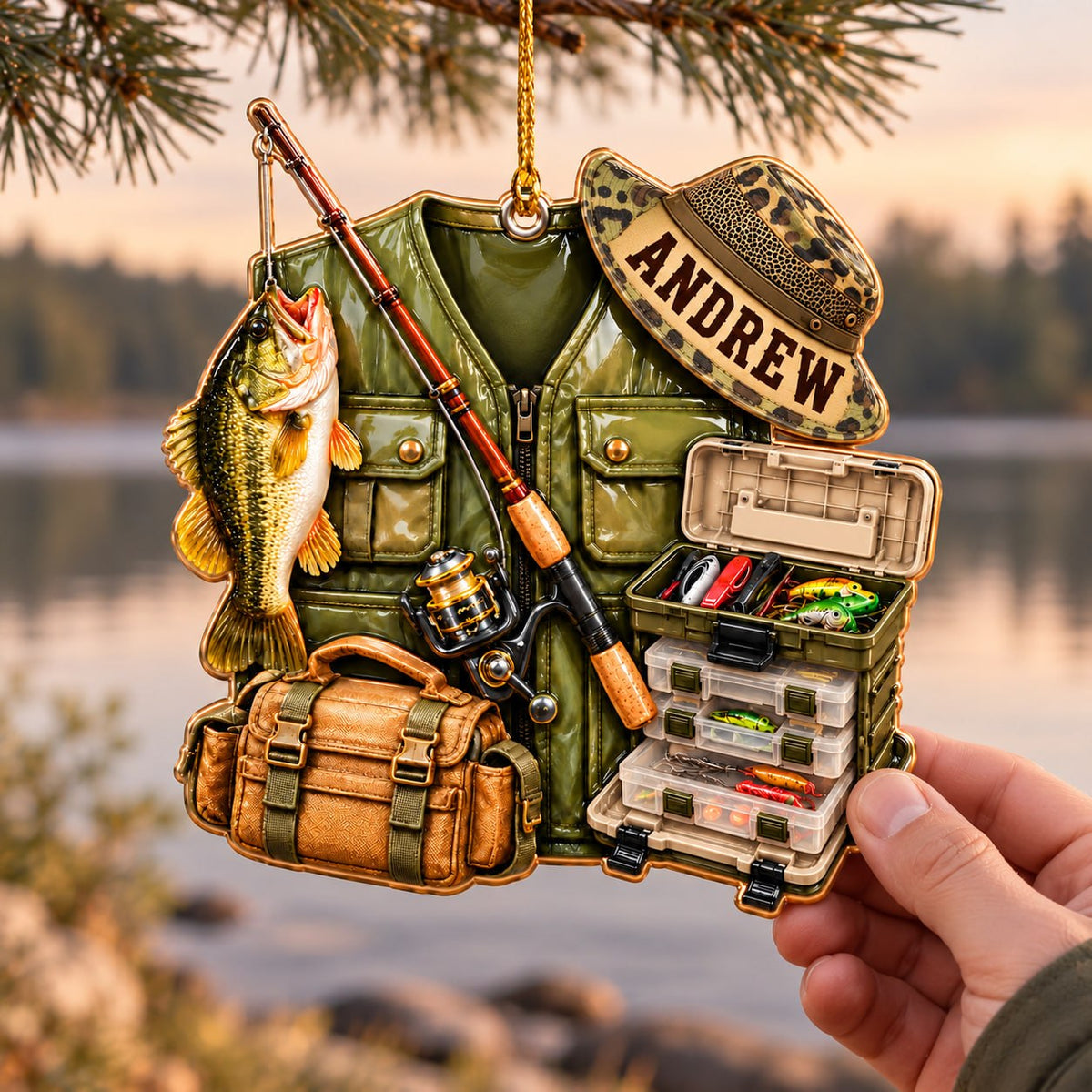 3D Raised Personalized Fishing Vest Ornament