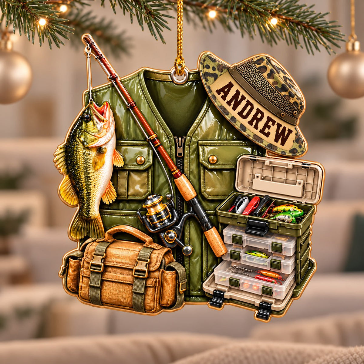 3D Raised Personalized Fishing Vest Ornament