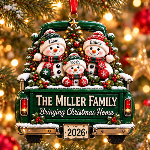 3D Raised Snowman Truck Christmas Ornament – Family Gift
