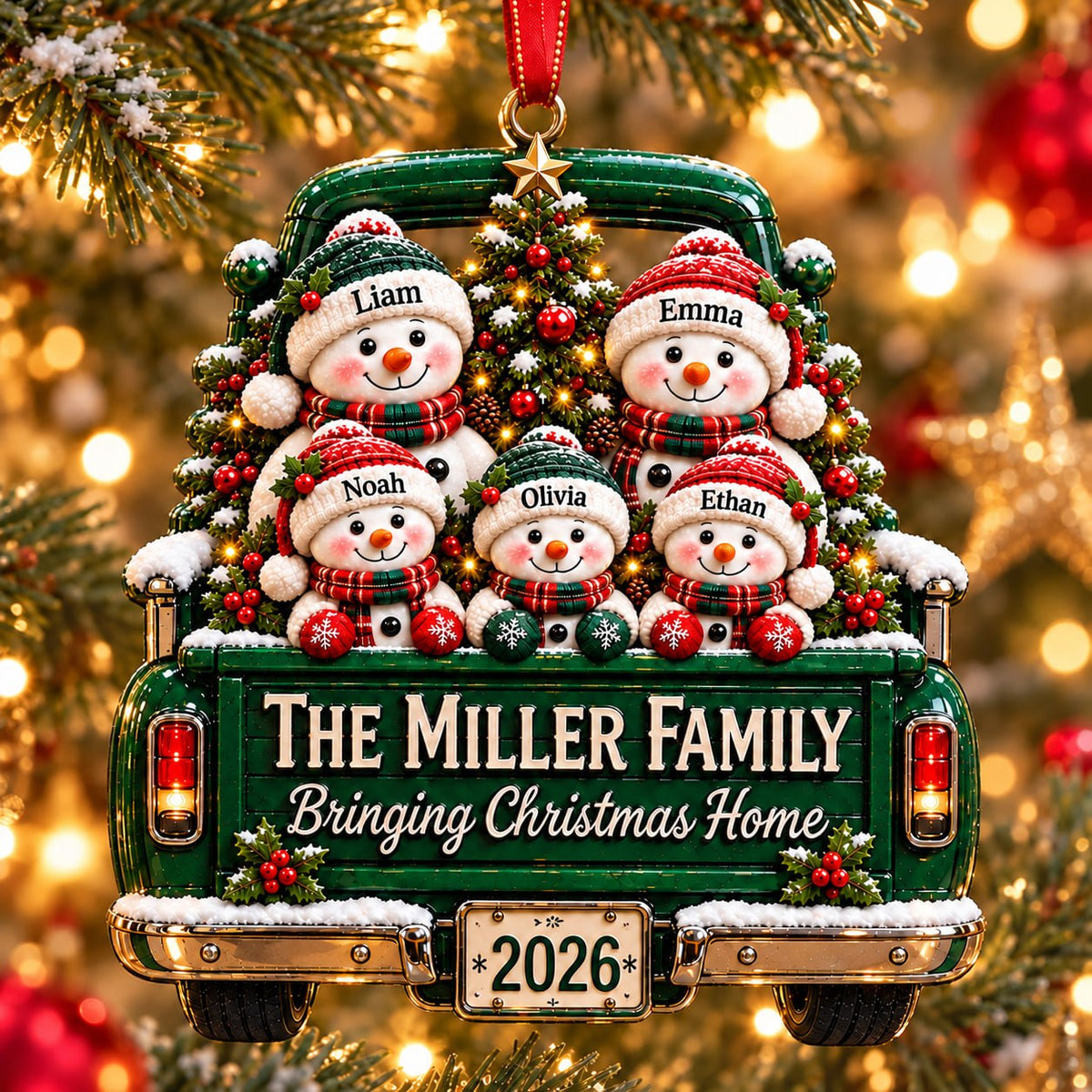 3D Raised Snowman Truck Christmas Ornament – Family Gift