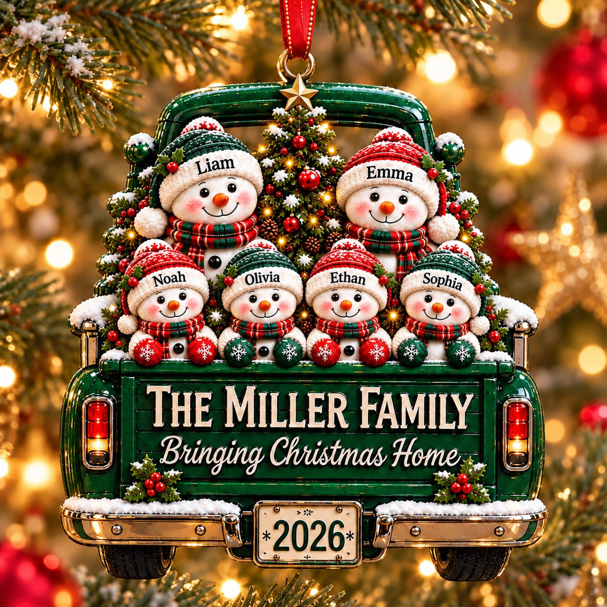 3D Raised Snowman Truck Christmas Ornament – Family Gift