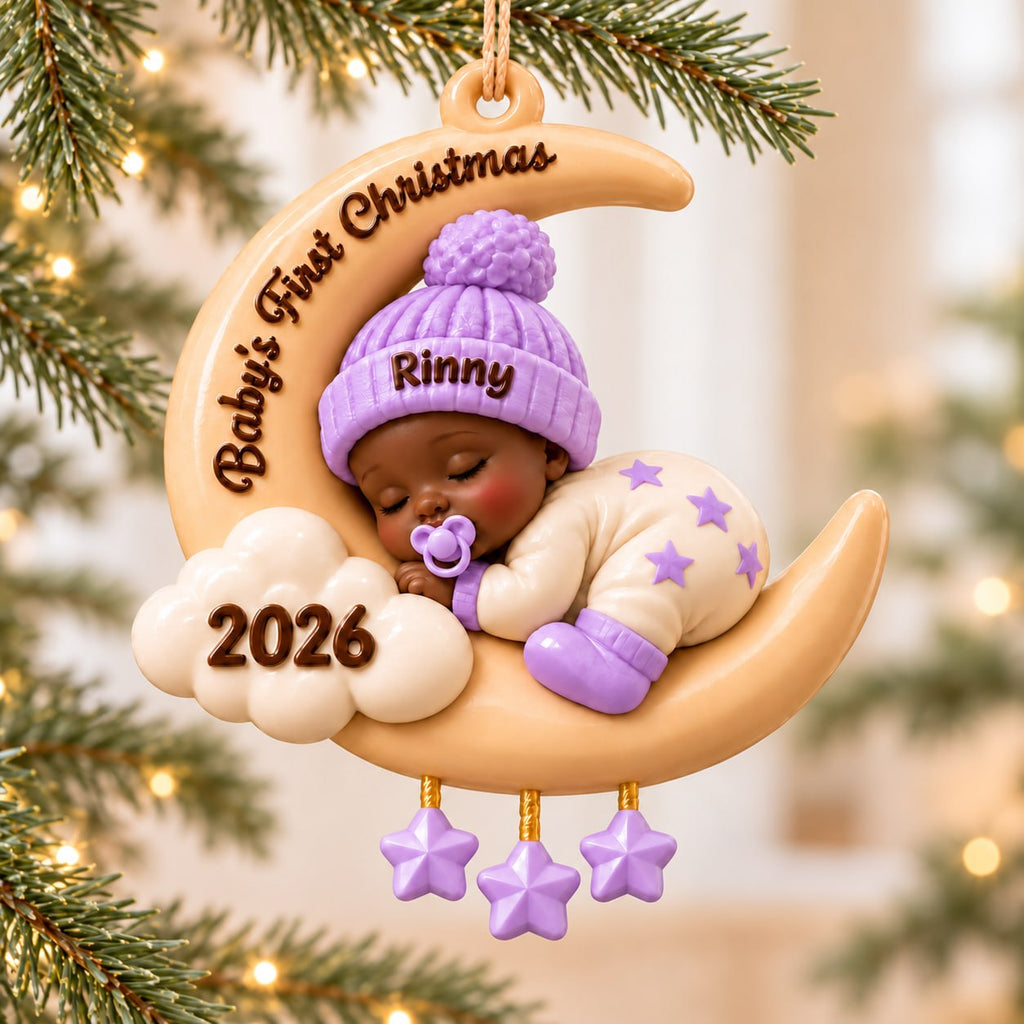 3D Raised Personalized Baby’s First Christmas Moon Ornament