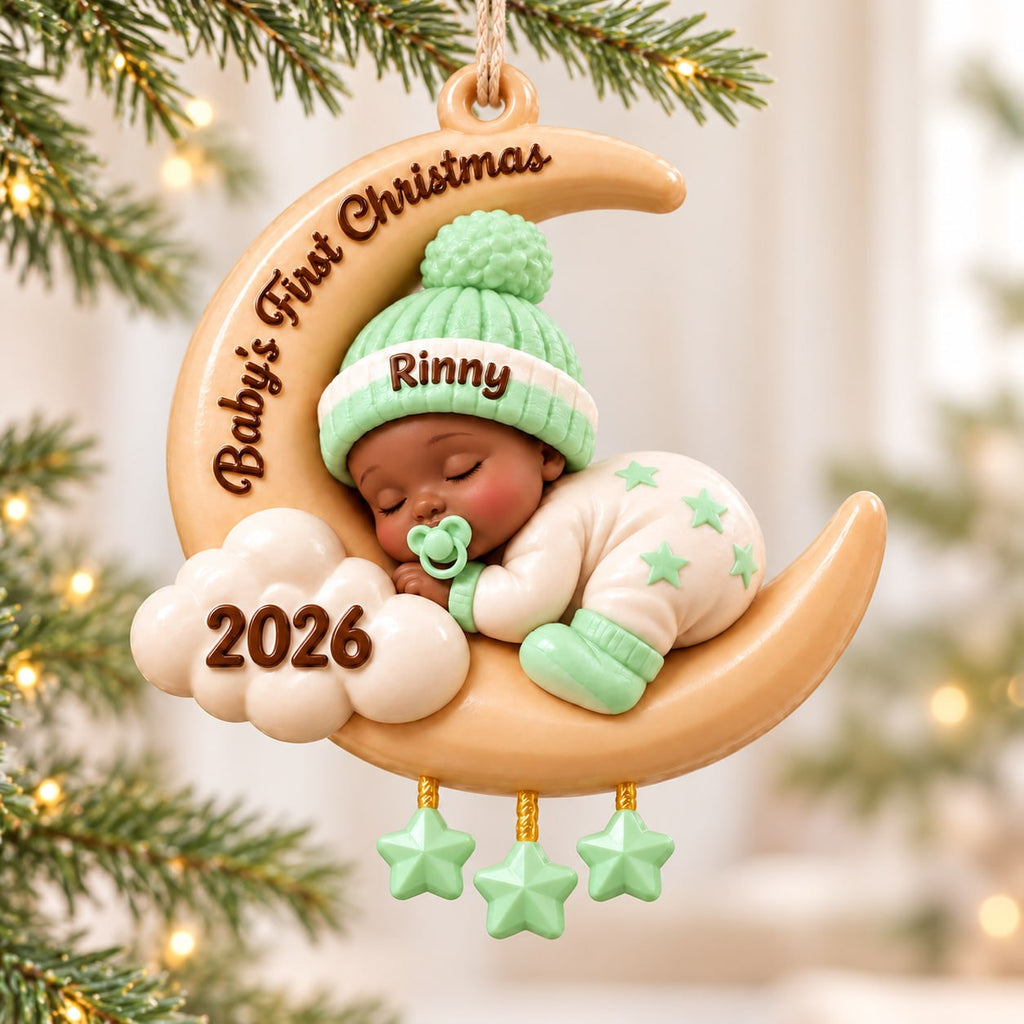 3D Raised Personalized Baby’s First Christmas Moon Ornament