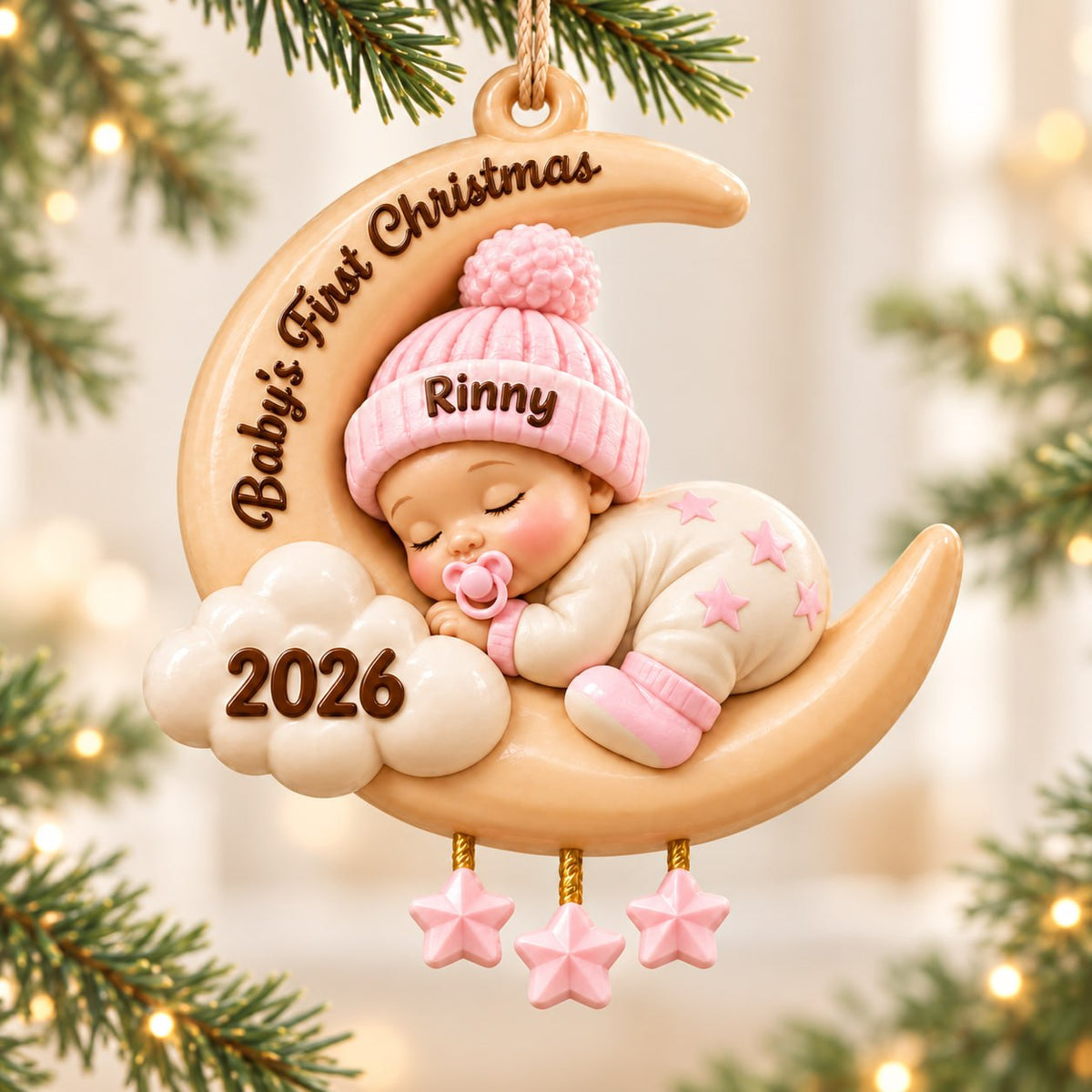 3D Raised Personalized Baby’s First Christmas Moon Ornament