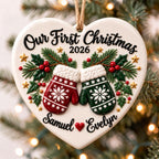 3D Relief Personalized Name Ceramic Ornament – First Christmas Couple Gift