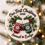 3D Relief Personalized Name Ceramic Ornament – First Christmas Couple Gift
