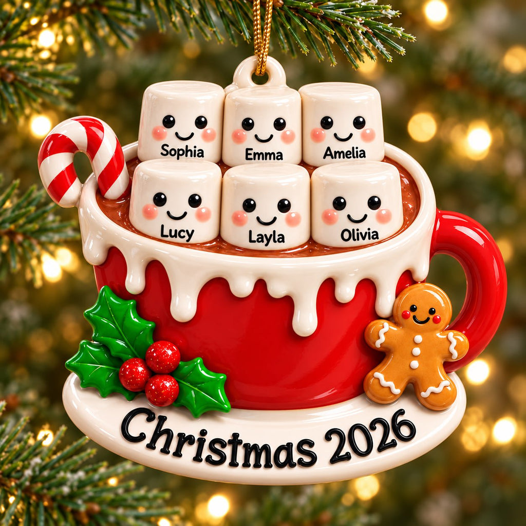 3D Raised Personalized Cup of Marshmallow Family Christmas Ornament - Xmas Gift for Family or Best Friends