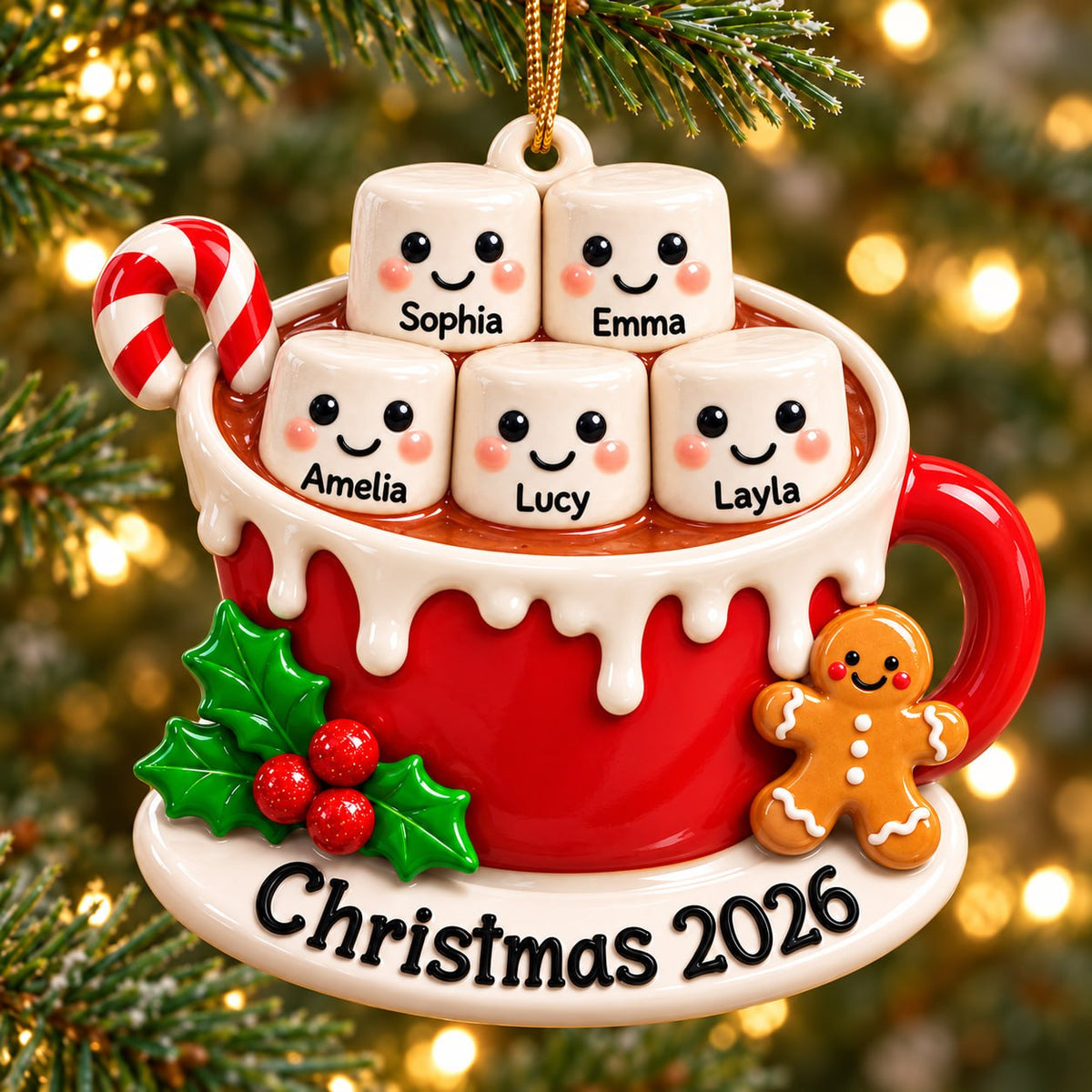 3D Raised Personalized Cup of Marshmallow Family Christmas Ornament - Xmas Gift for Family or Best Friends