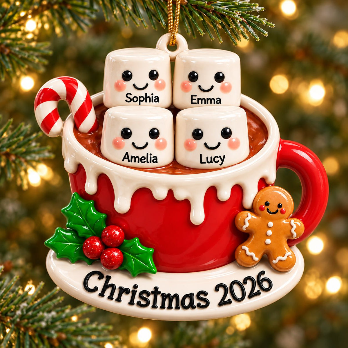 3D Raised Personalized Cup of Marshmallow Family Christmas Ornament - Xmas Gift for Family or Best Friends