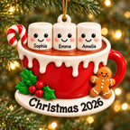 3D Raised Personalized Cup of Marshmallow Family Christmas Ornament - Xmas Gift for Family or Best Friends
