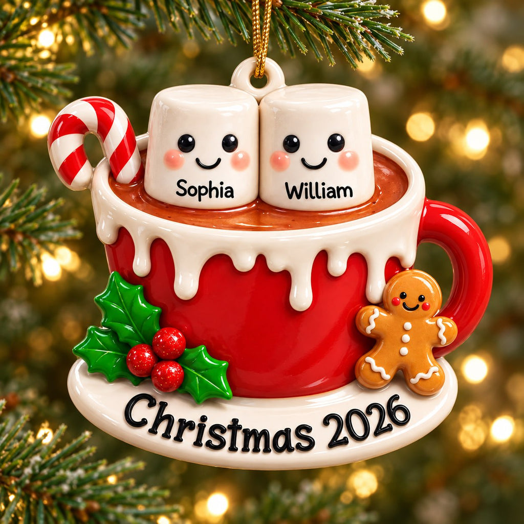 3D Raised Personalized Cup of Marshmallow Family Christmas Ornament - Xmas Gift for Family or Best Friends