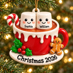 3D Raised Personalized Cup of Marshmallow Family Christmas Ornament - Xmas Gift for Family or Best Friends