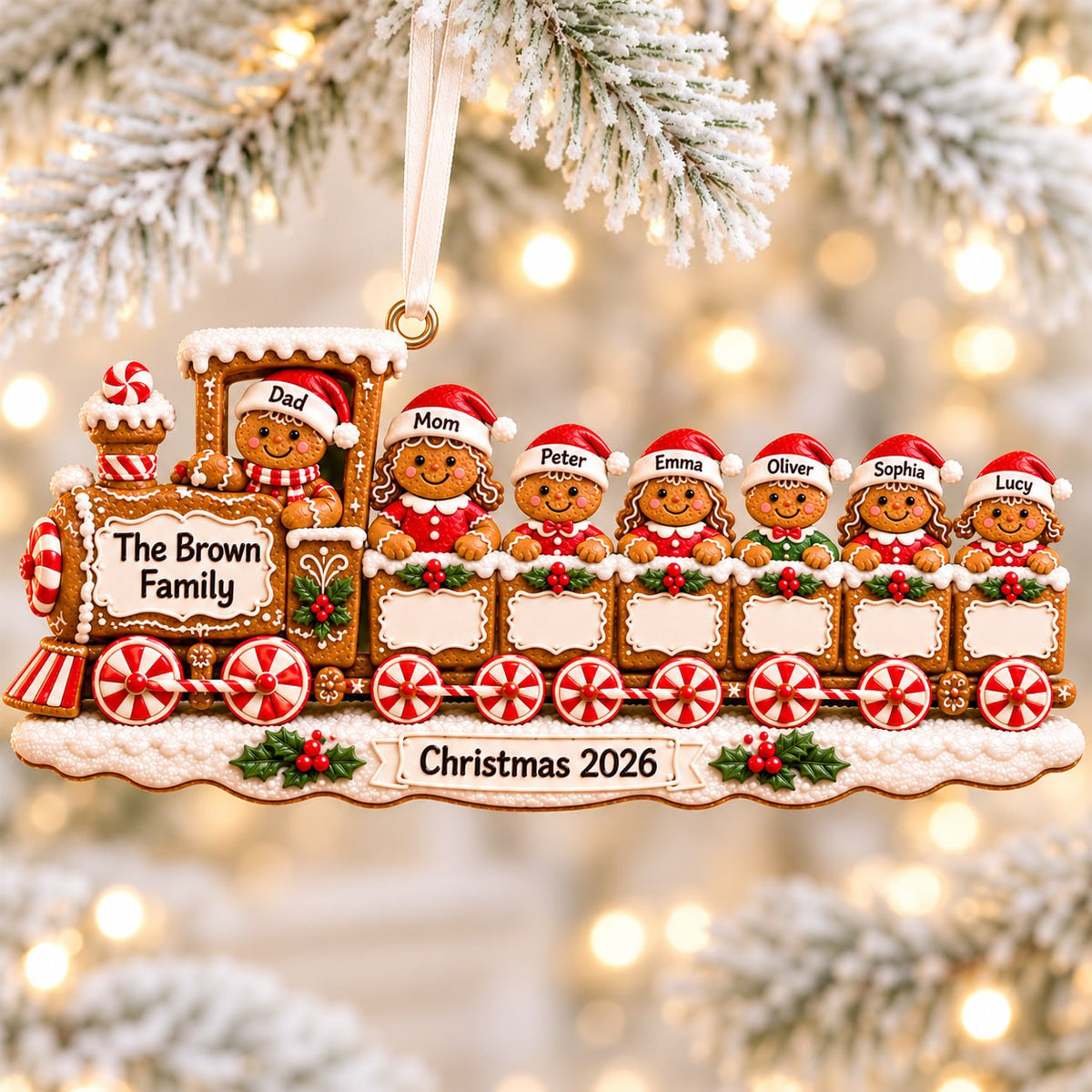 3D Raised Personalized Gingerbread Christmas Train Ornament