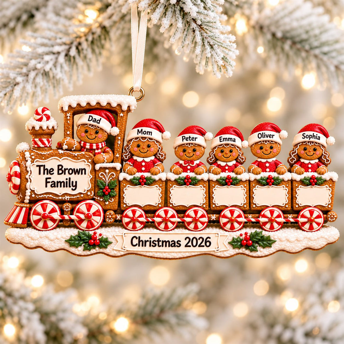 3D Raised Personalized Gingerbread Christmas Train Ornament