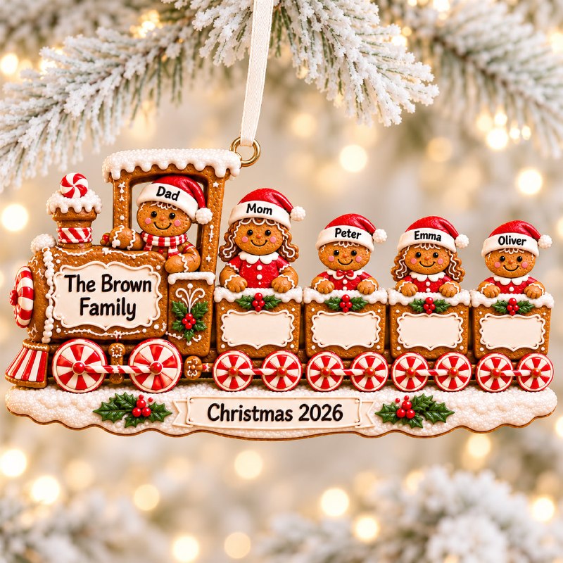 3D Raised Personalized Gingerbread Christmas Train Ornament
