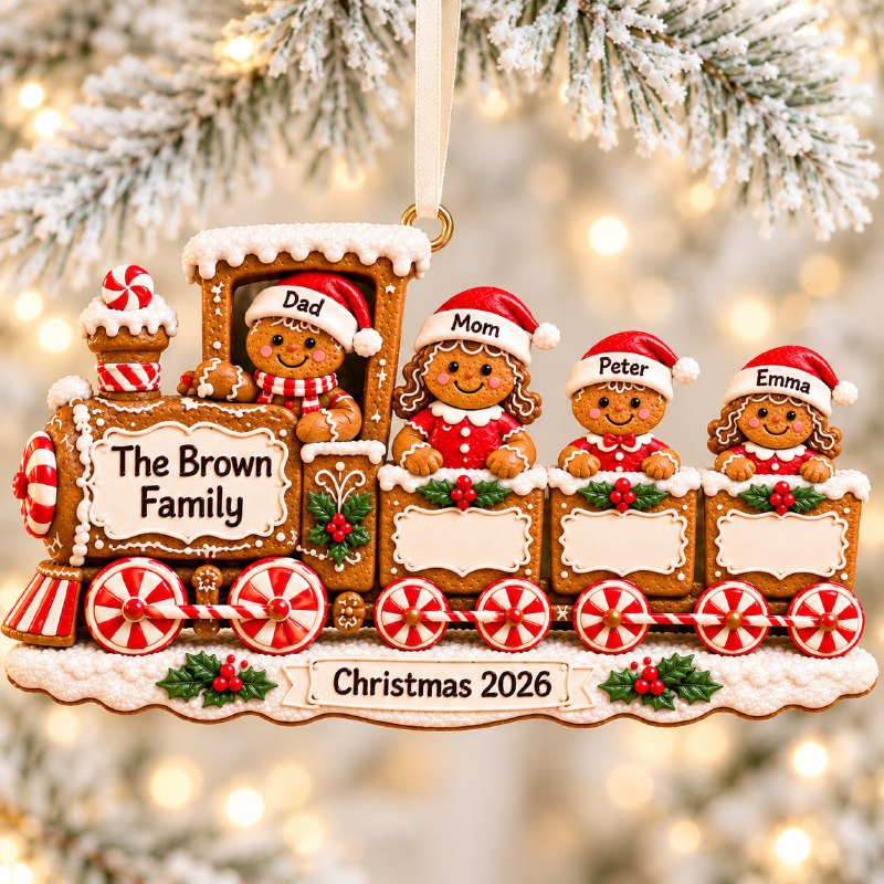 3D Raised Personalized Gingerbread Christmas Train Ornament