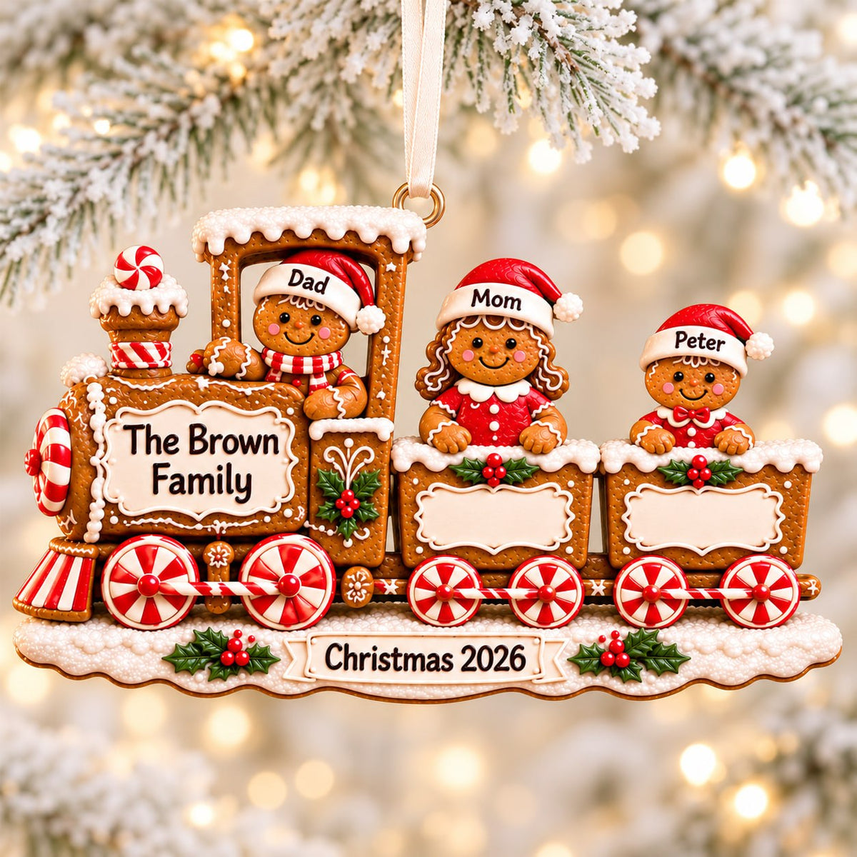 3D Raised Personalized Gingerbread Christmas Train Ornament