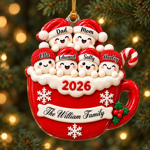 3D Raised Personalized A Cup Of Marshmallow Family Christmas Ornament