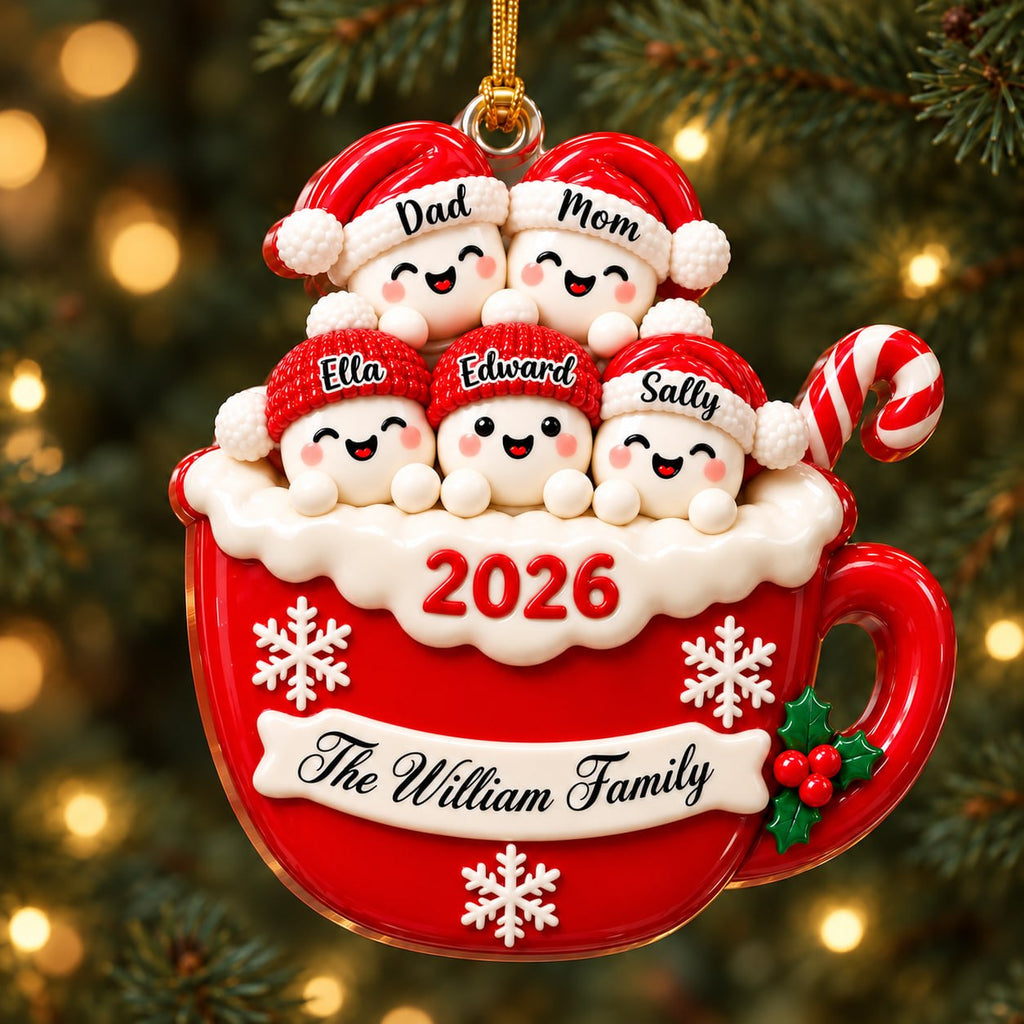 3D Raised Personalized A Cup Of Marshmallow Family Christmas Ornament