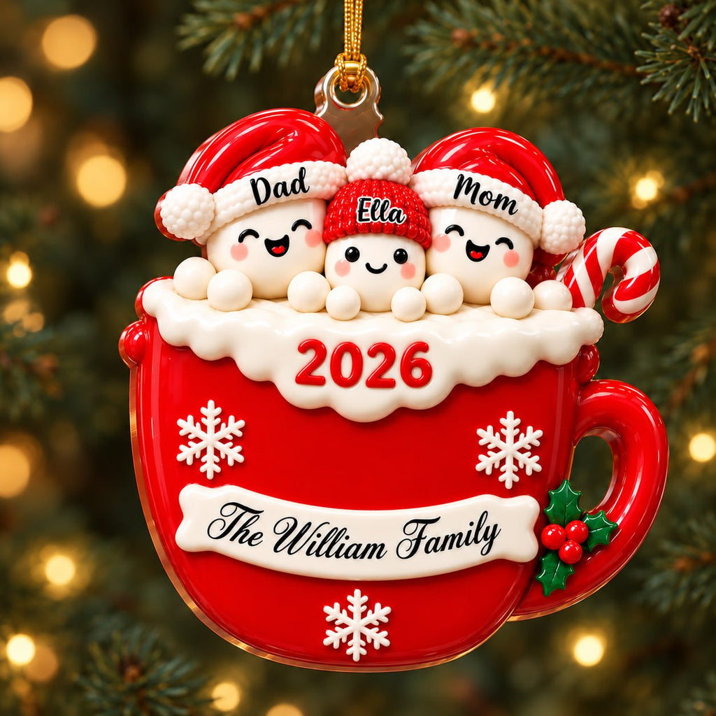 3D Raised Personalized A Cup Of Marshmallow Family Christmas Ornament