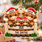 3D Raised Personalized 2026 Highland Cow Christmas Ornament – Family Gifts