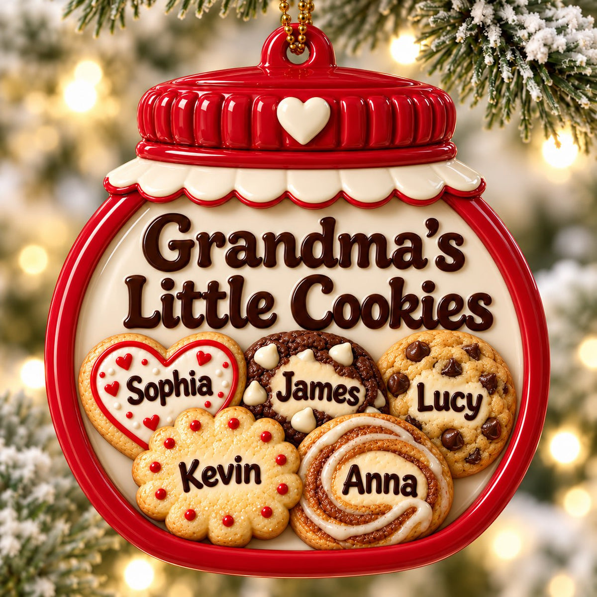 3D Raised Personalized Christmas Cookie Jar Ornament – Grandma’s Family Gift