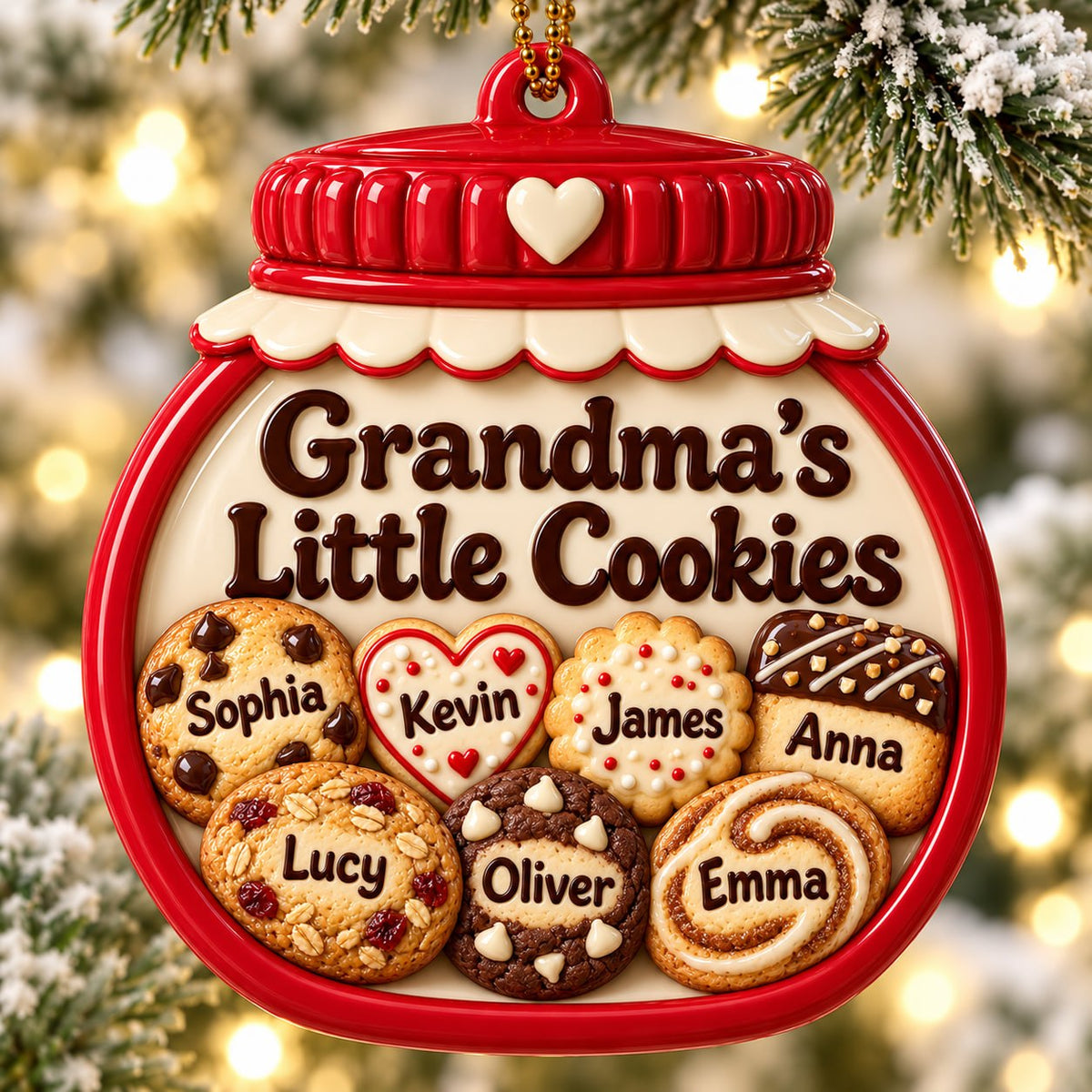 3D Raised Personalized Christmas Cookie Jar Ornament – Grandma’s Family Gift
