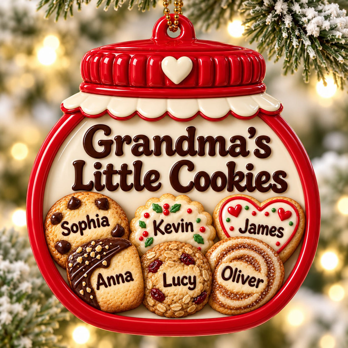 3D Raised Personalized Christmas Cookie Jar Ornament – Grandma’s Family Gift
