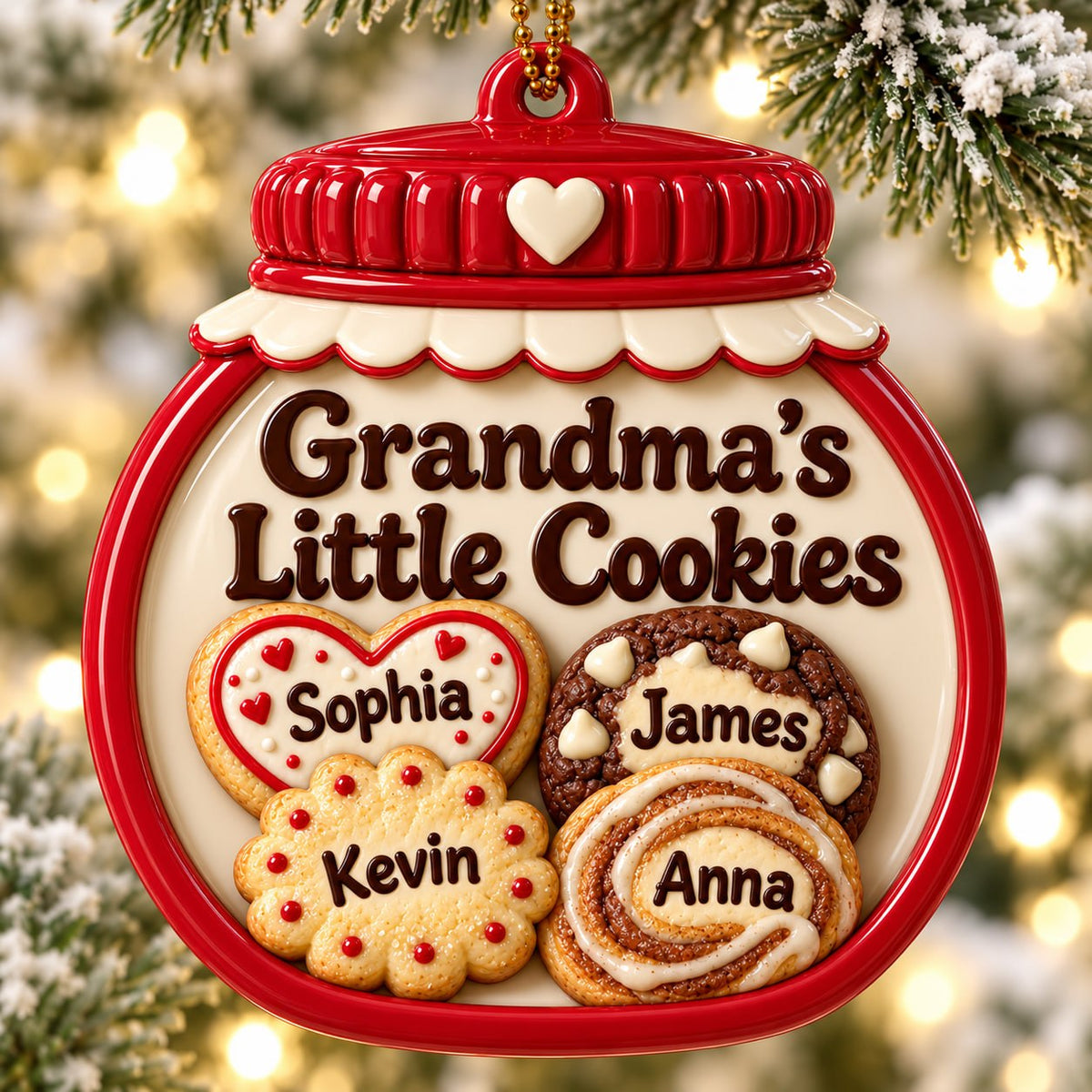 3D Raised Personalized Christmas Cookie Jar Ornament – Grandma’s Family Gift