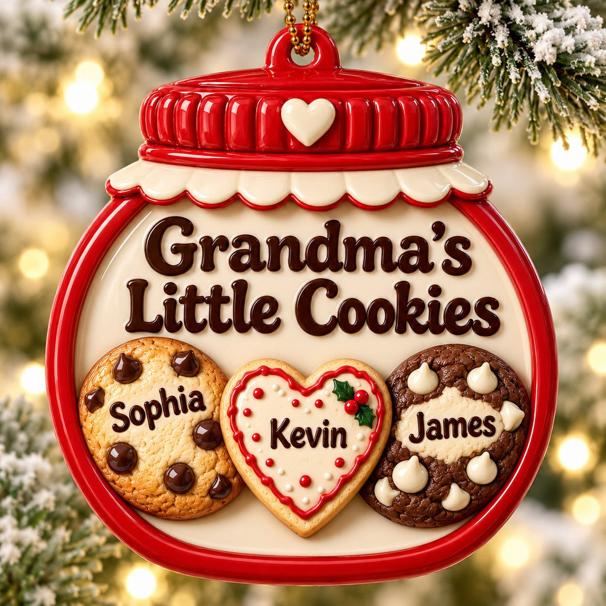 3D Raised Personalized Christmas Cookie Jar Ornament – Grandma’s Family Gift