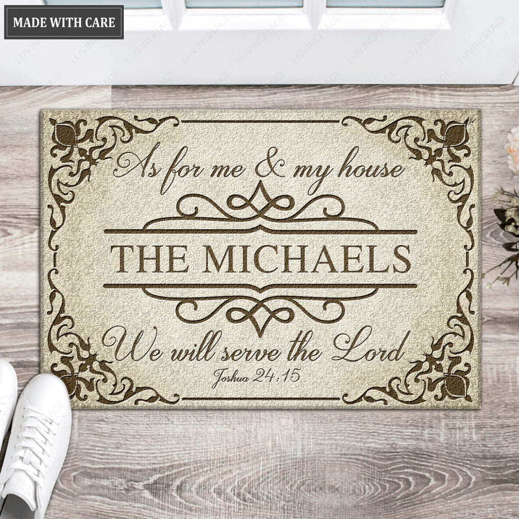 Classic Ornate Border Serve The Lord Personalized Doormat