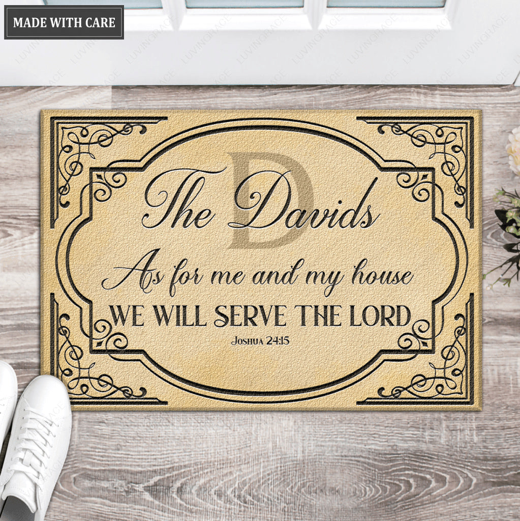 Classic Vintage Monogram Serve The Lord Personalized Doormat