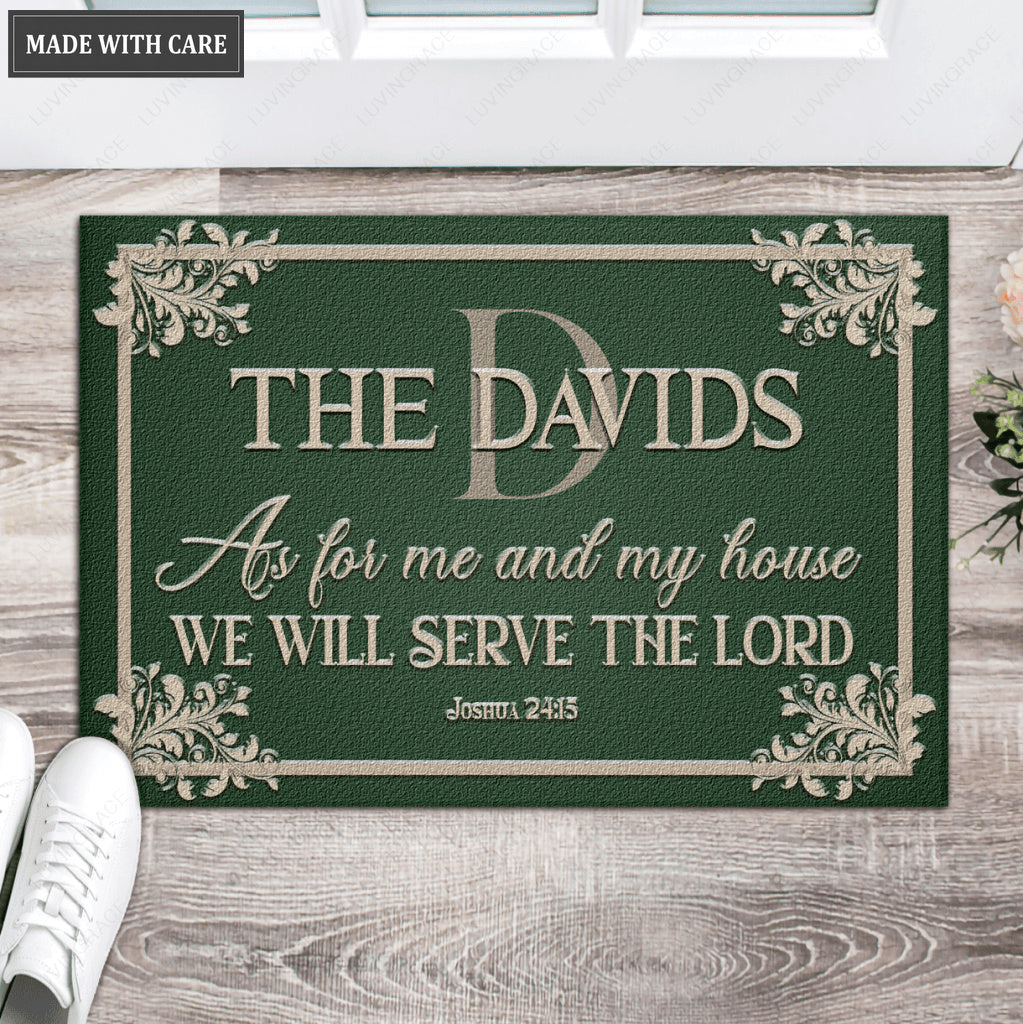 Corner Floral Serve The Lord Monogram Doormat
