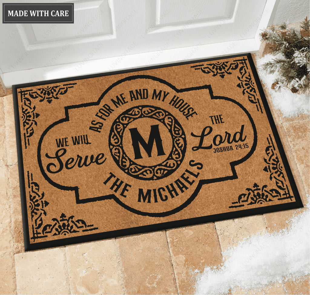 Elegant Serve The Lord Personalized Monogrammed Doormat