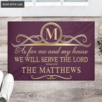 Faux Gold Ornate Monogram Serve The Lord Personalized Doormat
