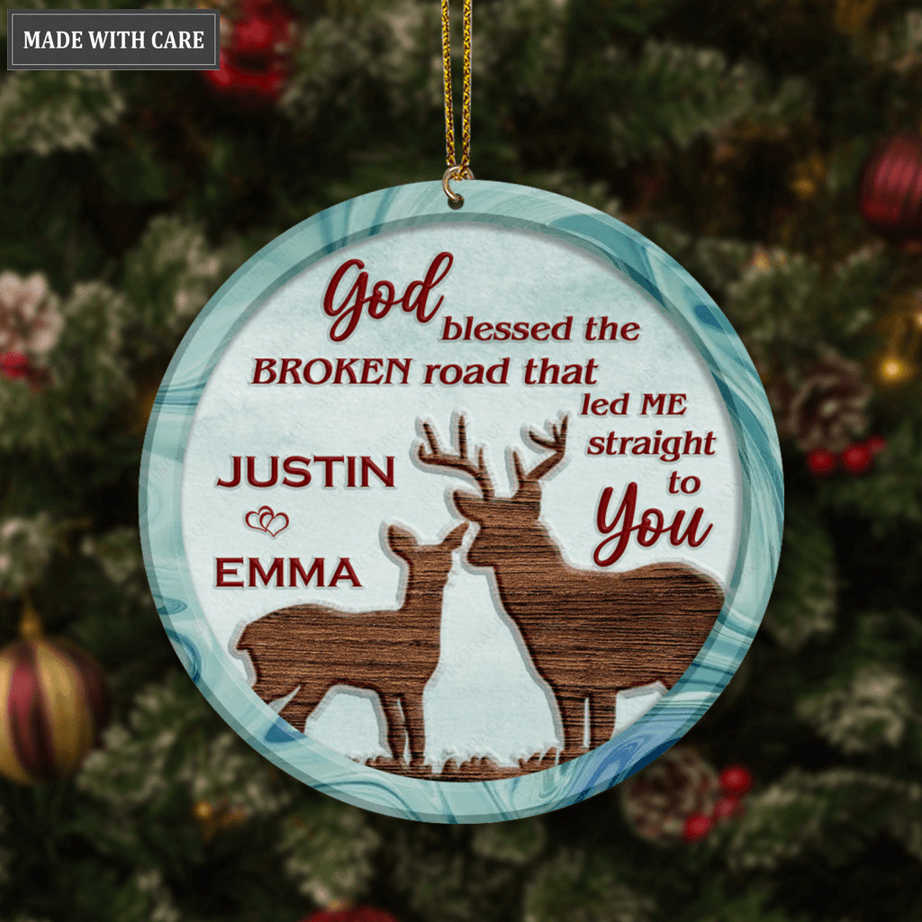 Christmas Deer Couple God Blessed Personalized Ornament