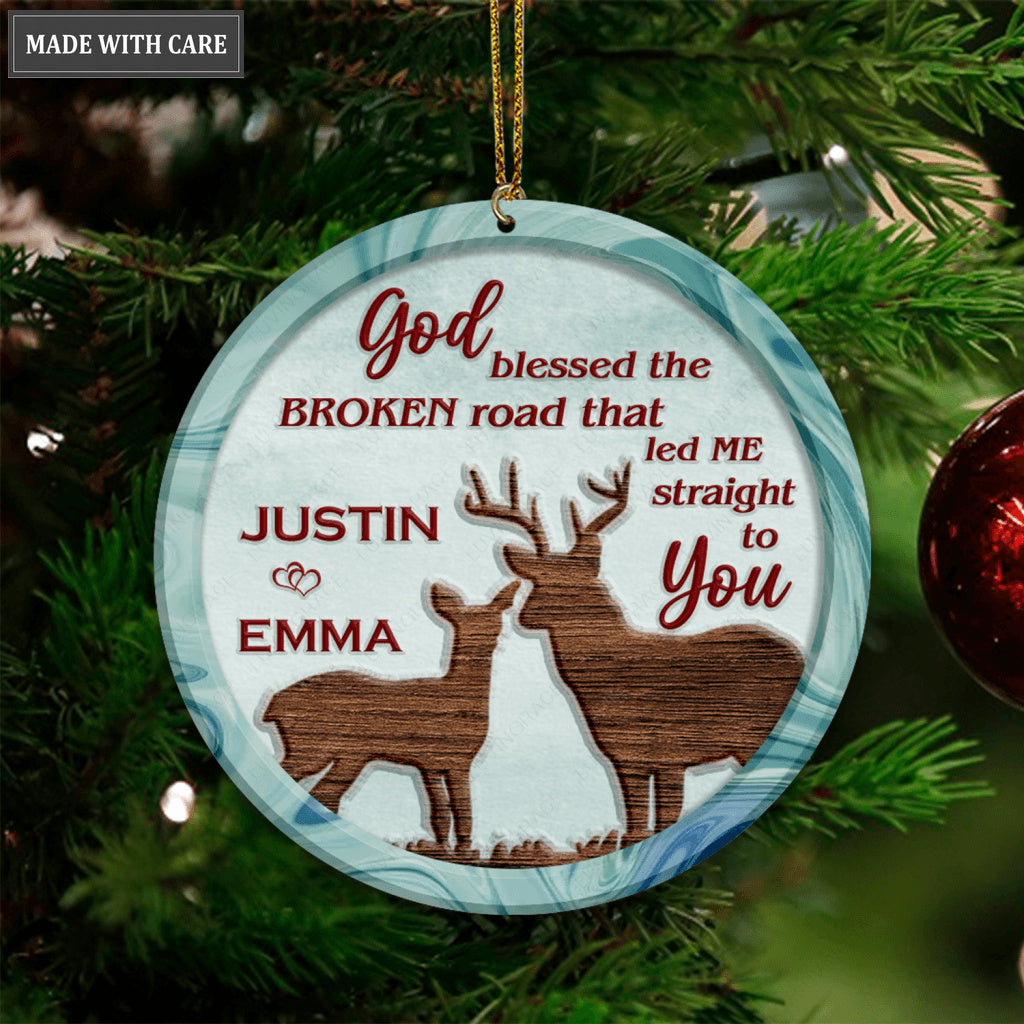 Christmas Deer Couple God Blessed Personalized Ornament
