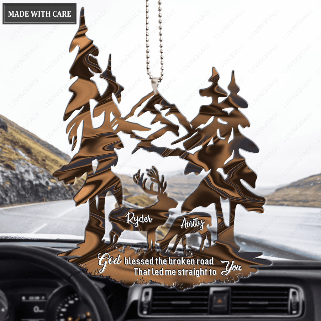 Deer Silhouette In Forest God Blessed Personalized Ornament