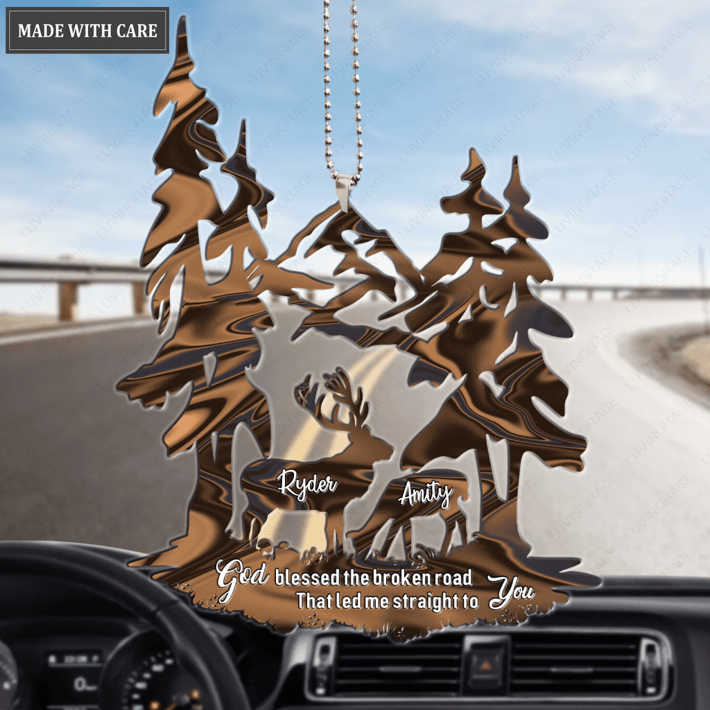Deer Silhouette In Forest God Blessed Personalized Ornament