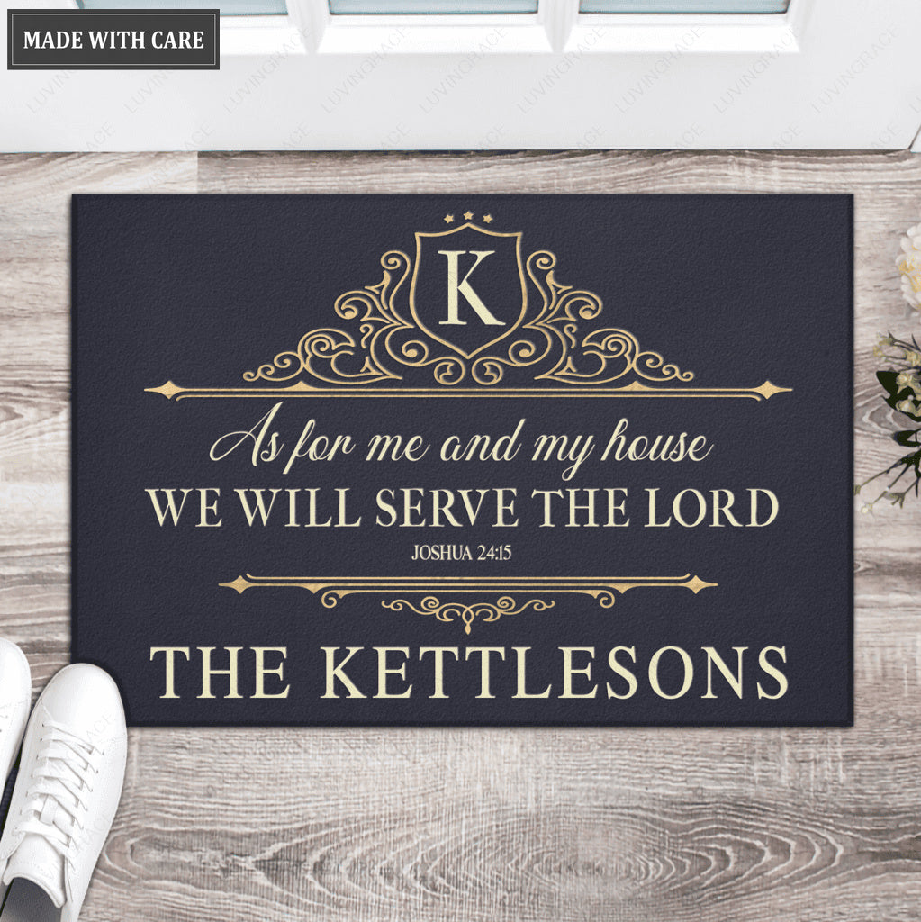Vintage Gold Serve The Lord Personalized Doormat