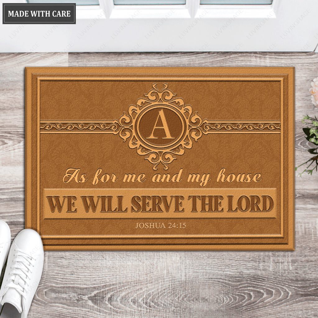 Classic Monogram Serve The Lord Personalized Family Doormat