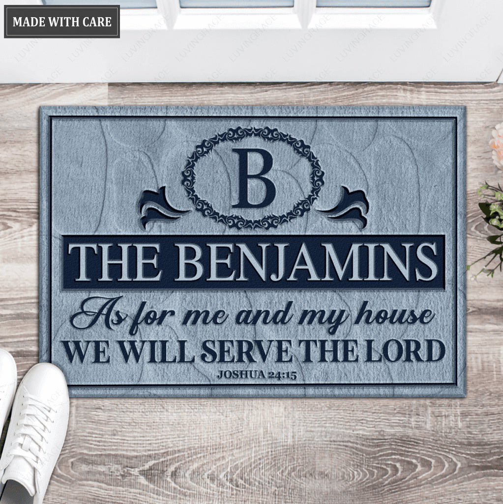 Luvingrace L202 Blue Sky Vintage Monogram Collection As For My House Personalized Doormat