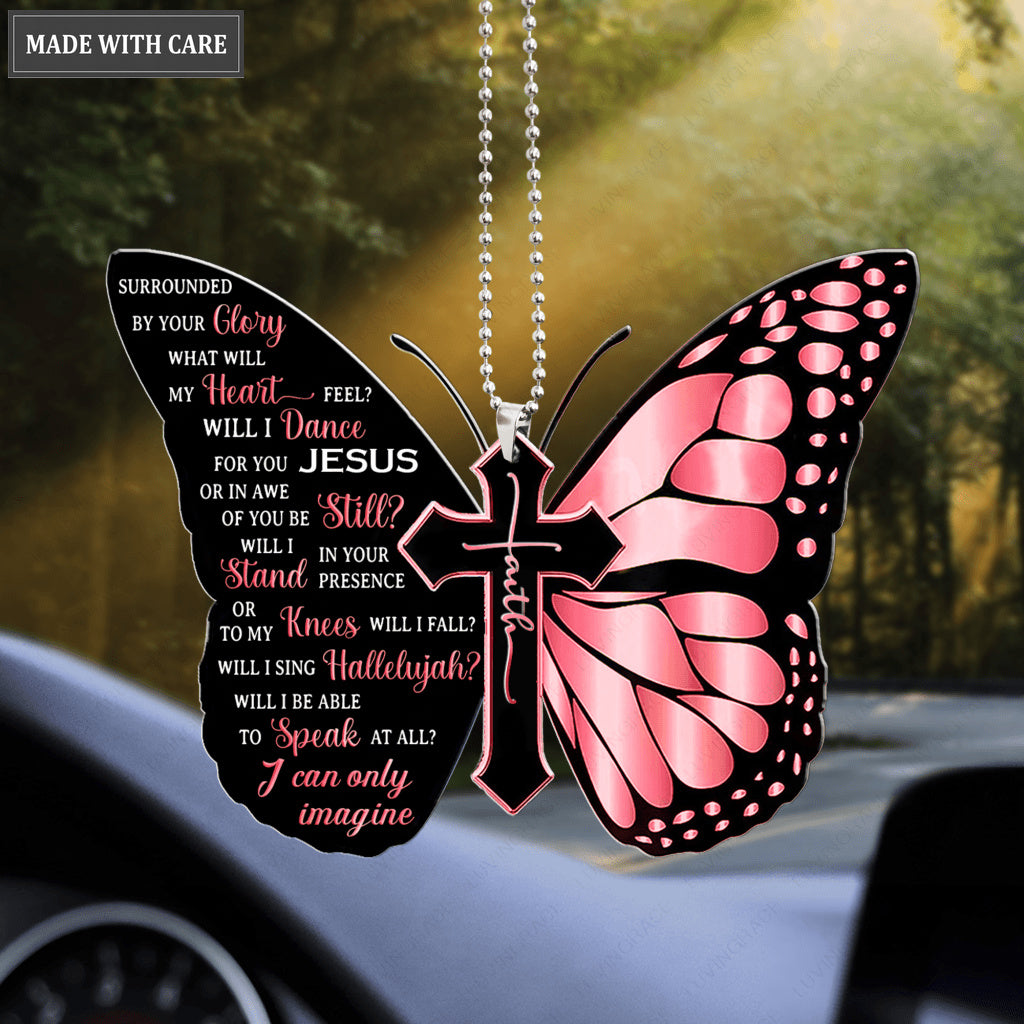 Pink Butterfly Surrounded By The Glory Car Hanging Ornament